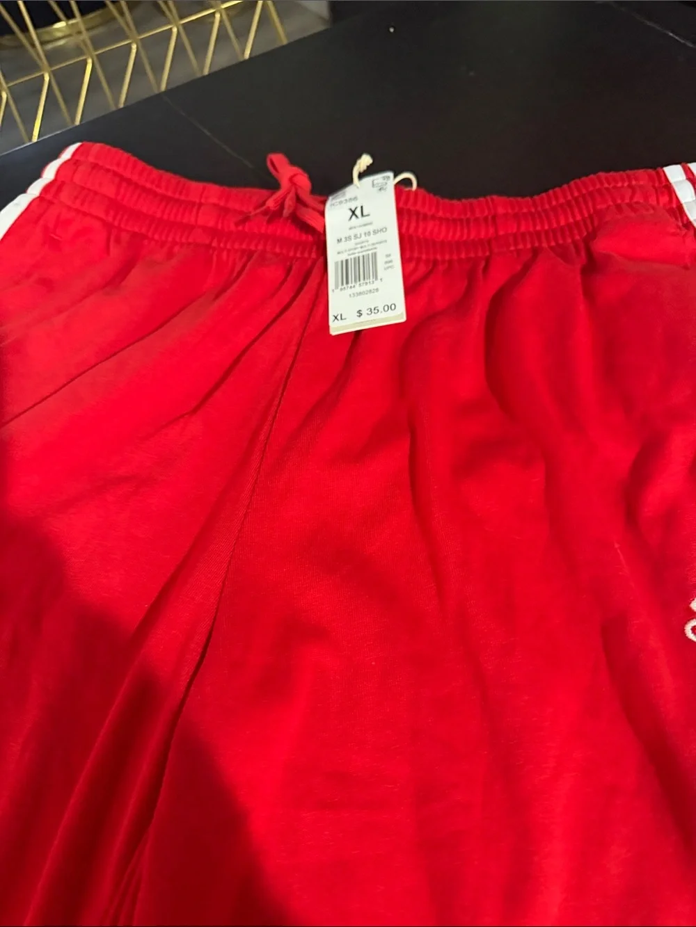 adidas Red Athletic Shorts with White Side Stripes